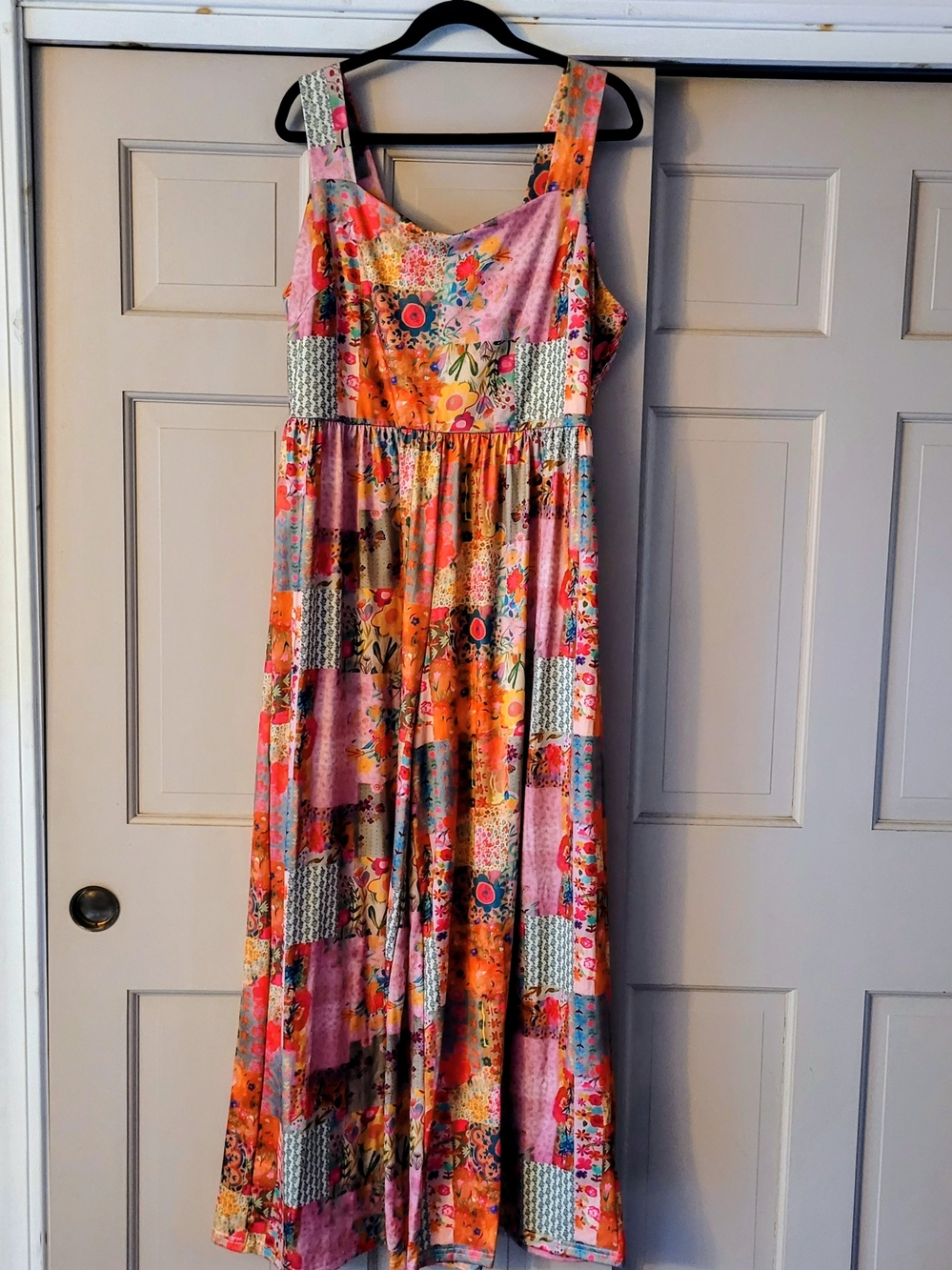Floral Patchwork MaxiJumpsuit/Overalls in Pink and Orange 1X NWOT